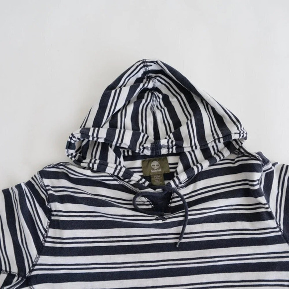 Vintage Timberland Navy & White Stripe Long Sleeve Shirt with Hood Size Medium - Picture 11 of 12